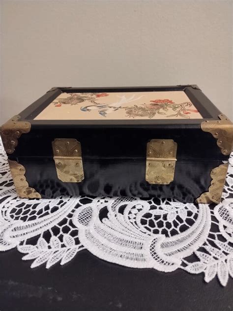 vintage black jewelry box with metal|refurbished vintage jewelry box.